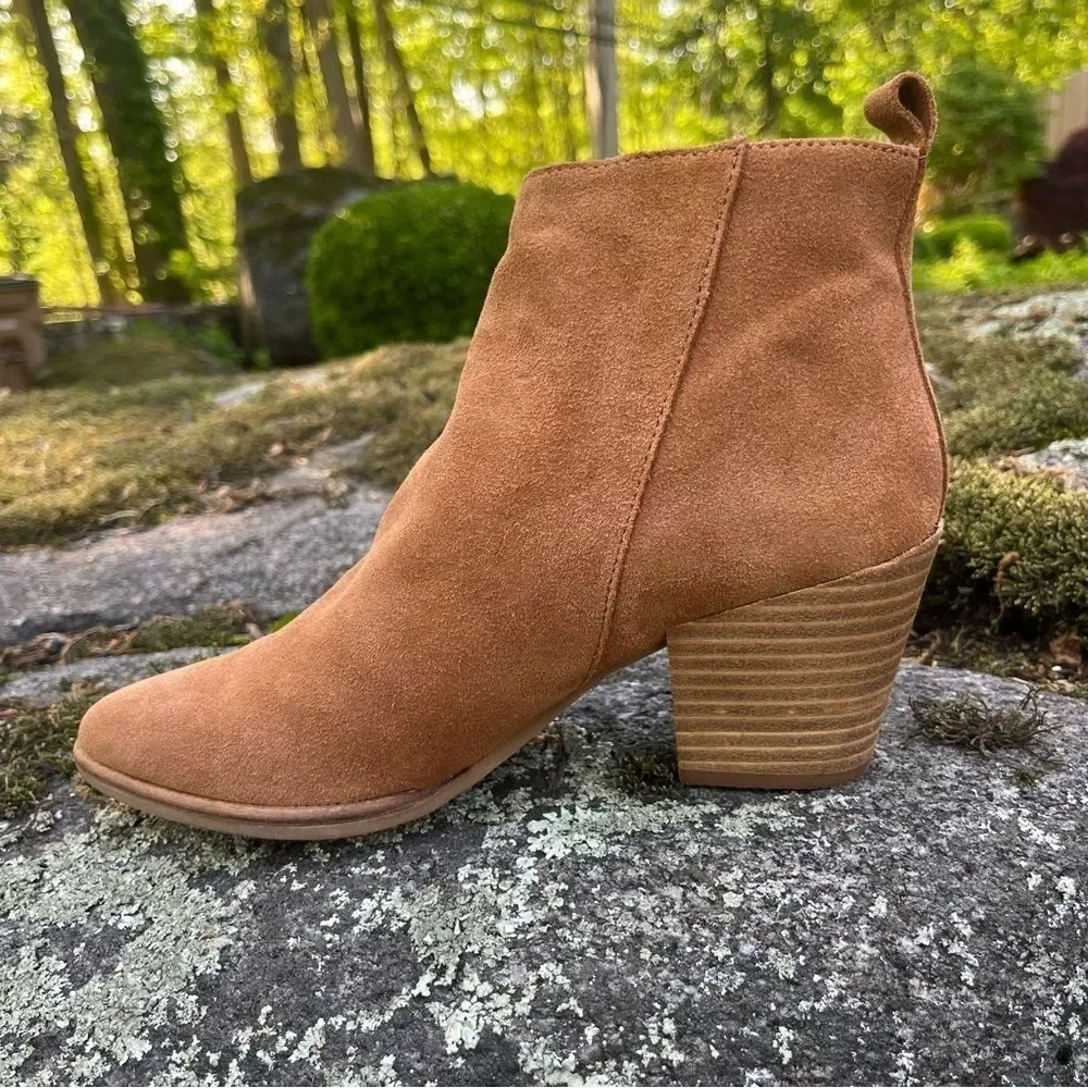 Dolce Vita Rila Cognac Brown Suede Block Heel Ankle Boots Size 6.5